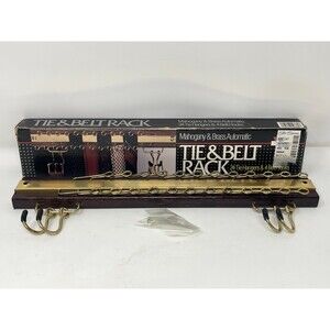 Vintage Y2K Swank SWING-A-WAY BRASS 24-Tie/4-Belt Rack Wood 15" ~New in Box~